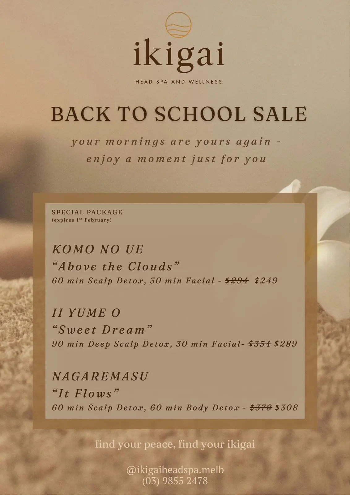 Back to School Special Offer for ikigai Head Spa and Wellness in Hawthorn, Melbourne.